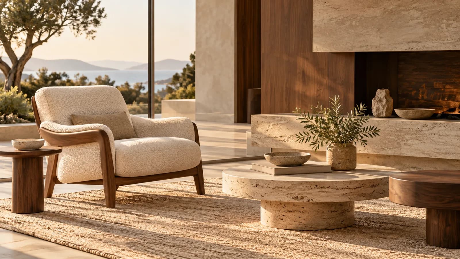 Illustrative contemporary lounge with an upholstered chair