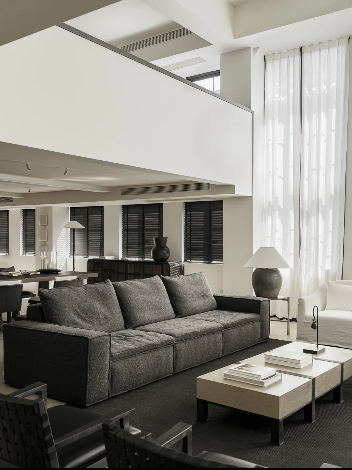Charcoal Fangyin sofa in a large living room