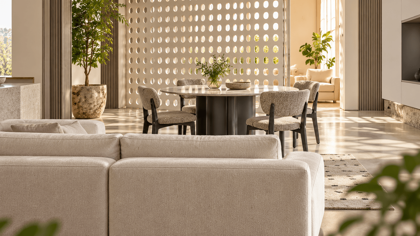 Bright furnished living and dining space